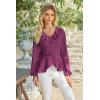 imageECOWISH Women Dressy Ruffle Blouse 2025 Long Sleeve Peplum Work Shirts Elegant V Neck Smocked Waist Business Casual Tops452 Purple