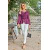 imageECOWISH Women Dressy Ruffle Blouse 2025 Long Sleeve Peplum Work Shirts Elegant V Neck Smocked Waist Business Casual Tops452 Purple
