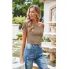 imageECOWISH Womens One Shoulder Tops  Short Sleeve Textured Summer Shirt Casual Trendy Y2K BlouseKhaki