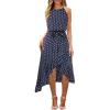 imageECOWISH Polka Dot Women Summer Dress Midi A Line Flowy High Low Sleeveless Boho Floral Halterneck Cocktail Tops Sundress 2025Blue