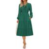 imageECOWISH Women 2025 Casual Tie Front Pleated Long Sleeve Dresses Elastic Waist Tiered Ruffle Flowy Midi Dress with PocketsDark Green