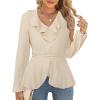 imageECOWISH Women Dressy Ruffle Blouse 2025 Long Sleeve Peplum Work Shirts Elegant V Neck Smocked Waist Business Casual Tops452 Beige