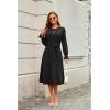 imageECOWISH Womens Midi Dress 2025 Fall Long Sleeve Tie Waist Casual Elegant Party Cocktail A Line Flowy Dresses with PocketsBlack