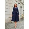 imageECOWISH Womens Midi Dress 2025 Fall Long Sleeve Tie Waist Casual Elegant Party Cocktail A Line Flowy Dresses with PocketsNavy Blue