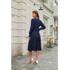 imageECOWISH Womens Midi Dress 2025 Fall Long Sleeve Tie Waist Casual Elegant Party Cocktail A Line Flowy Dresses with PocketsNavy Blue