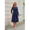 imageECOWISH Womens Midi Dress 2025 Fall Long Sleeve Tie Waist Casual Elegant Party Cocktail A Line Flowy Dresses with PocketsNavy Blue