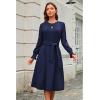 imageECOWISH Womens Midi Dress 2025 Fall Long Sleeve Tie Waist Casual Elegant Party Cocktail A Line Flowy Dresses with PocketsNavy Blue