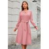 imageECOWISH Womens Midi Dress 2025 Fall Long Sleeve Tie Waist Casual Elegant Party Cocktail A Line Flowy Dresses with PocketsPink