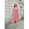 imageECOWISH Womens Midi Dress 2025 Fall Long Sleeve Tie Waist Casual Elegant Party Cocktail A Line Flowy Dresses with PocketsPink