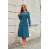 imageECOWISH Womens Midi Dress 2025 Fall Long Sleeve Tie Waist Casual Elegant Party Cocktail A Line Flowy Dresses with PocketsTeal