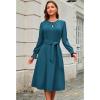 imageECOWISH Womens Midi Dress 2025 Fall Long Sleeve Tie Waist Casual Elegant Party Cocktail A Line Flowy Dresses with PocketsTeal