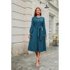 imageECOWISH Womens Midi Dress 2025 Fall Long Sleeve Tie Waist Casual Elegant Party Cocktail A Line Flowy Dresses with PocketsTeal