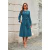 imageECOWISH Womens Midi Dress 2025 Fall Long Sleeve Tie Waist Casual Elegant Party Cocktail A Line Flowy Dresses with PocketsTeal