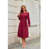 imageECOWISH Womens Midi Dress 2025 Fall Long Sleeve Tie Waist Casual Elegant Party Cocktail A Line Flowy Dresses with PocketsWine Red