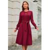 imageECOWISH Womens Midi Dress 2025 Fall Long Sleeve Tie Waist Casual Elegant Party Cocktail A Line Flowy Dresses with PocketsWine Red
