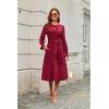 imageECOWISH Womens Midi Dress 2025 Fall Long Sleeve Tie Waist Casual Elegant Party Cocktail A Line Flowy Dresses with PocketsWine Red