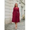 imageECOWISH Womens Midi Dress 2025 Fall Long Sleeve Tie Waist Casual Elegant Party Cocktail A Line Flowy Dresses with PocketsWine Red