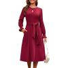 imageECOWISH Womens Midi Dress 2025 Fall Long Sleeve Tie Waist Casual Elegant Party Cocktail A Line Flowy Dresses with PocketsWine Red