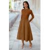 imageECOWISH Sweater Dresses for Women 2025  Fall Patchwork Long Sleeve Knit Flowy ALine Midi Casual One Piece OutfitsBrown
