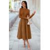 imageECOWISH Sweater Dresses for Women 2025  Fall Patchwork Long Sleeve Knit Flowy ALine Midi Casual One Piece OutfitsBrown
