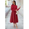 imageECOWISH Sweater Dresses for Women 2025  Fall Patchwork Long Sleeve Knit Flowy ALine Midi Casual One Piece OutfitsRed