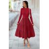 imageECOWISH Sweater Dresses for Women 2025  Fall Patchwork Long Sleeve Knit Flowy ALine Midi Casual One Piece OutfitsRed