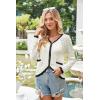 imageECOWISH Womens Lightweight Sweater Cardigan  Long Sleeve V Neck Button HollowedOut Knit Shurg Crop Tops with PocketsBeige