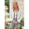 imageECOWISH Womens Lightweight Sweater Cardigan  Long Sleeve V Neck Button HollowedOut Knit Shurg Crop Tops with PocketsBeige