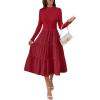 imageECOWISH Sweater Dresses for Women 2025  Fall Patchwork Long Sleeve Knit Flowy ALine Midi Casual One Piece OutfitsRed