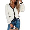 imageECOWISH Womens Lightweight Sweater Cardigan  Long Sleeve V Neck Button HollowedOut Knit Shurg Crop Tops with PocketsBeige