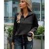 imageECOWISH Women Tops Quarter Zip Fall Winter Spring Tunic Casual Oversized Sweatshirt Ribbed Quilted Pullover Vneck Outfit 202523black