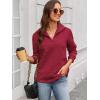 imageECOWISH Women Tops Quarter Zip Fall Winter Spring Tunic Casual Oversized Sweatshirt Ribbed Quilted Pullover Vneck Outfit 202567wine Red
