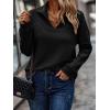 imageECOWISH Women Tops Quarter Zip Fall Winter Spring Tunic Casual Oversized Sweatshirt Ribbed Quilted Pullover Vneck Outfit 2025Black