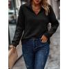 imageECOWISH Women Tops Quarter Zip Fall Winter Spring Tunic Casual Oversized Sweatshirt Ribbed Quilted Pullover Vneck Outfit 2025Black