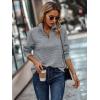 imageECOWISH Women Tops Quarter Zip Fall Winter Spring Tunic Casual Oversized Sweatshirt Ribbed Quilted Pullover Vneck Outfit 2025Hemp Gray