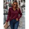 imageECOWISH Women Tops Quarter Zip Fall Winter Spring Tunic Casual Oversized Sweatshirt Ribbed Quilted Pullover Vneck Outfit 2025Wine Red