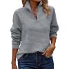 imageECOWISH Women Tops Quarter Zip Fall Winter Spring Tunic Casual Oversized Sweatshirt Ribbed Quilted Pullover Vneck Outfit 2025Hemp Gray