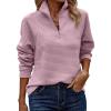 imageECOWISH Women Tops Quarter Zip Fall Winter Spring Tunic Casual Oversized Sweatshirt Ribbed Quilted Pullover Vneck Outfit 2025Pink