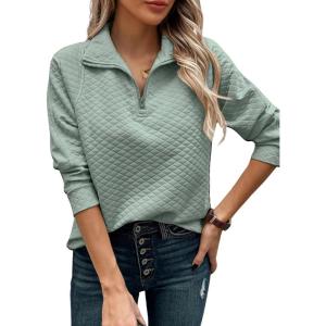 imageECOWISH Women Tops Quarter Zip Fall Winter Spring Tunic Casual Oversized Sweatshirt Ribbed Quilted Pullover Vneck Outfit 202523grey Green