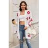 imageECOWISH Women Cardigan Sweaters Long Floral Striped Winter Fall Long Sleeve Open Front Cozy Knitted Daisy Fuzzy Coats Outwear69white Red Floral