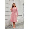 imageECOWISH Womens Midi Dress 2025 Fall Long Sleeve Tie Waist Elegant Work Party Cocktail A Line Flowy Dresses with PocketsPink