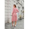 imageECOWISH Womens Midi Dress 2025 Fall Long Sleeve Tie Waist Elegant Work Party Cocktail A Line Flowy Dresses with PocketsPink