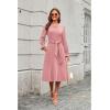 imageECOWISH Womens Midi Dress 2025 Fall Long Sleeve Tie Waist Elegant Work Party Cocktail A Line Flowy Dresses with PocketsPink