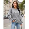 imageECOWISH Womens Sweaters Casual Lantern Long Sleeve Knit Tops Bow Jumper Crew Neck Pullover Oversized Outfits Fall Winter 2025Gray