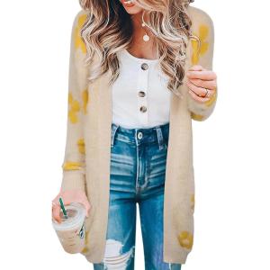 imageECOWISH Women Cardigan Sweaters Long Floral Striped Winter Fall Long Sleeve Open Front Cozy Knitted Daisy Fuzzy Coats Outwear69beige Floral