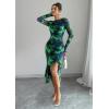 imageECOWISH Womens Ruched Bodycon Maxi Dress 2025 Long Sleeve Ruffle Hem Mermaid Dress Formal Cocktail Wedding Party DressesGreen