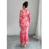 imageECOWISH Womens Ruched Bodycon Maxi Dress 2025 Long Sleeve Ruffle Hem Mermaid Dress Formal Cocktail Wedding Party DressesPink