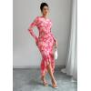 imageECOWISH Womens Ruched Bodycon Maxi Dress 2025 Long Sleeve Ruffle Hem Mermaid Dress Formal Cocktail Wedding Party DressesPink