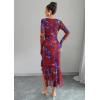 imageECOWISH Womens Ruched Bodycon Maxi Dress 2025 Long Sleeve Ruffle Hem Mermaid Dress Formal Cocktail Wedding Party DressesPurple Red Big Floral