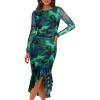 imageECOWISH Womens Ruched Bodycon Maxi Dress 2025 Long Sleeve Ruffle Hem Mermaid Dress Formal Cocktail Wedding Party DressesGreenv